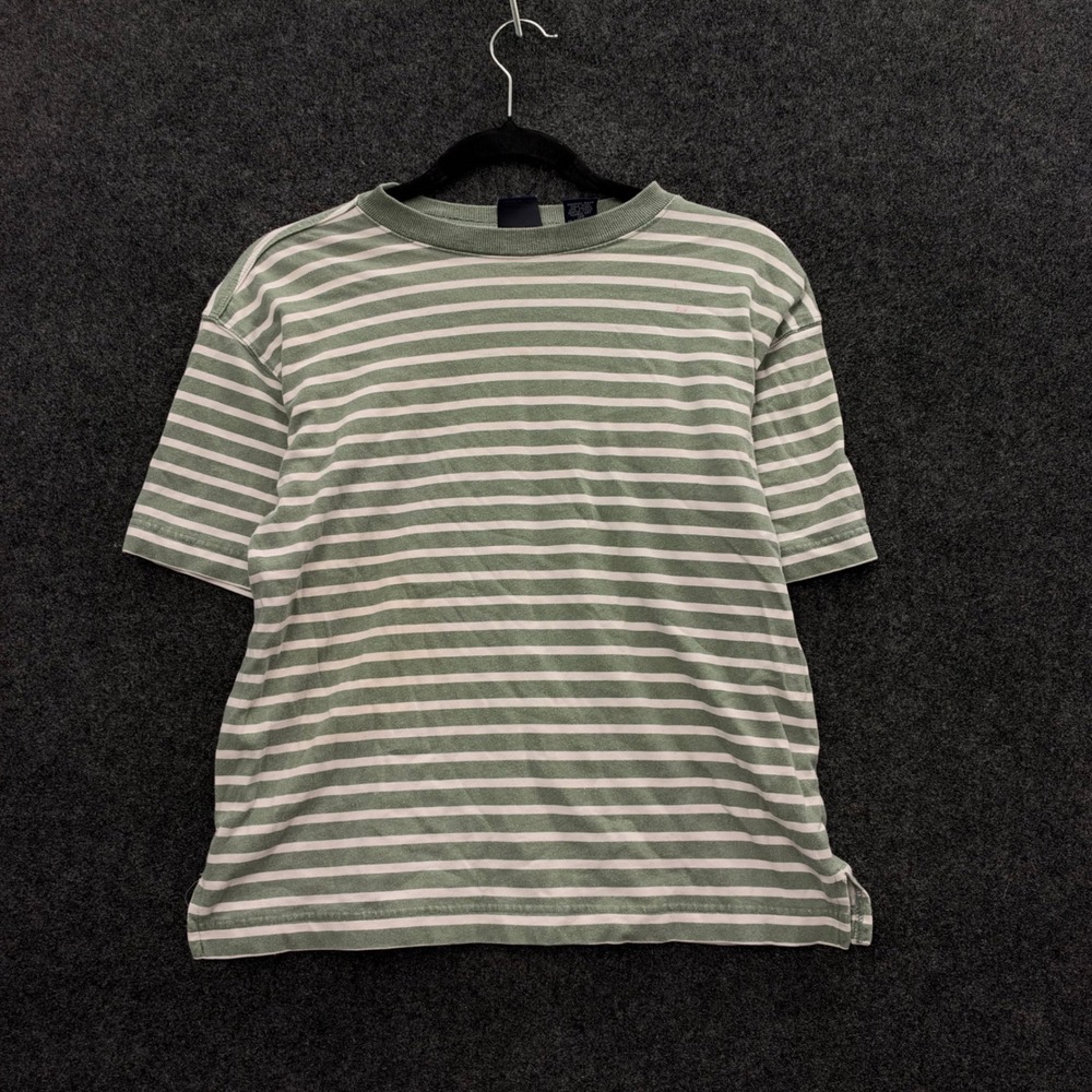 Vintage 90s Gap Striped T-Shirt Sage Green White Cotton Crew Neck Size M